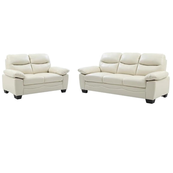 Pemberly Row Set of 2 Faux Leather Loveseat and Sofa in Pearl