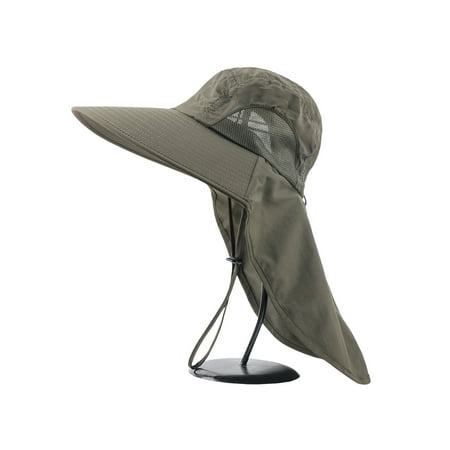 NUZYZ Men Outdoor Hat with Neck Cover Large Brim Hollow Mesh Windproof Chin Strap Anti-UV Sunscreen Great Breathability Camping Fishing Travel Cap
