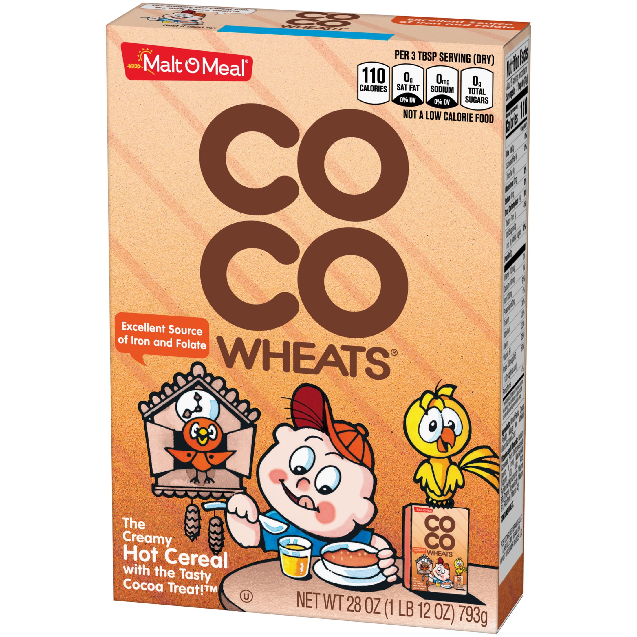 Malt-O-Meal Coco Wheats Original Creamy Breakfast Cereal, Hearty, Quick Cooking, Kosher, Hearty 28 oz (Pack 4)