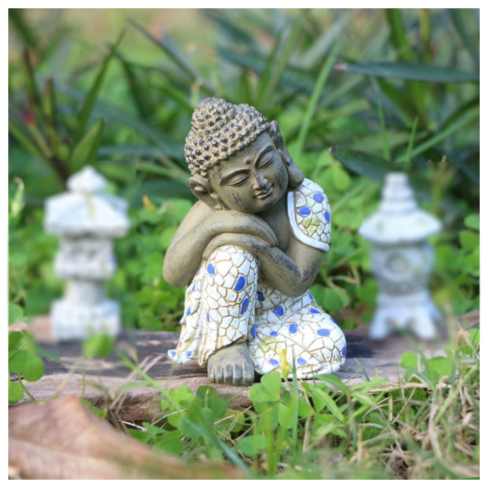 Sleeping Buddha, resting garden decoration sculpture small figures resin Zen made of synthetic resin frost-proof weatherproof stone figures for balcony entrance shelf courtyard