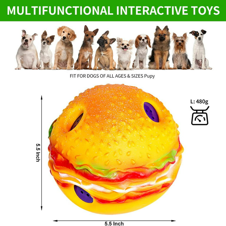 14cm Hamburger Ball Interactive Giggle Dog Toy for Large Dogs, Aggressive  Chewer Funny Squeaker Toy for Small Medium IQ Training Teeth Cleaning 