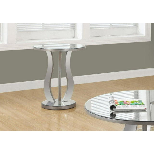 Monarch Specialties Accent Table, Side, End, Nightstand, Lamp, Living Room, Bedroom, Clear Mirror, Grey, Transitional