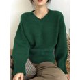 thumbnail image 3 of Suéteres vintage con cuello en V para mujer, suéteres de punto sueltos, suéteres sólidos suaves y cálidos, suéteres femeninos, prendas de punto, camisetas de jersey, 3 of 5