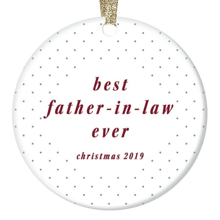 Best Father In Law Ever Christmas Ornament 2019 Keepsake Engagement Bridal Shower Party Bride Groom Present for Special Dad Wedding Gift Idea Elegant Polka Dots 3