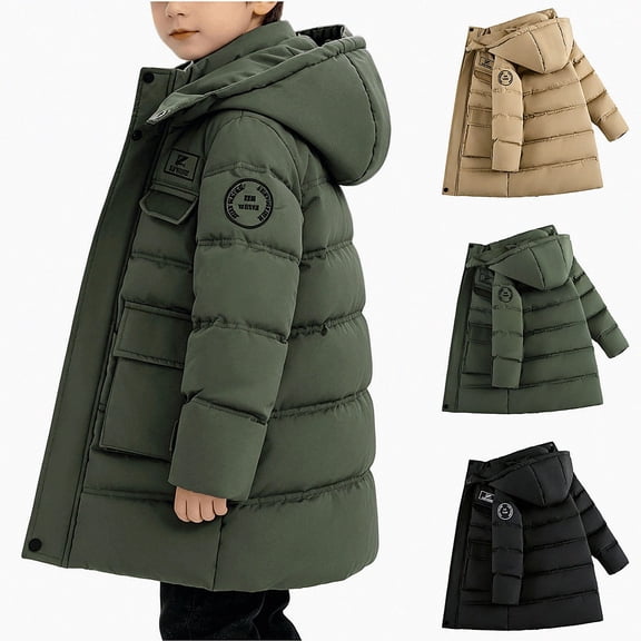 ITSAME Boys Hooded Puffer Jacket (5-14) Mid Length Thermal Quilted Winter Parka Coat with Flap Pockets Size 11