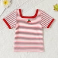 thumbnail image 3 of NAISIBABY Kids Girls T-Shirt Size 7, Short Sleeve Cute Striped Square Neck Kids Summer Casual Tee Red, 3 of 5