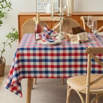 Patriotic Waterproof Tablecloth - Red, White & Blue Buffalo Plaid Table Cover, Stain-Resistant & Washable, Indoor & Outdoor Picnic Tablecloth for 4th of July, Memorial Day, W60 x L84 inch