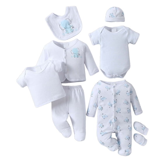 Staki New Born Babies Gift Set 8 Pieces Baby Boy Stuff Pure Cotton Clothing Set Casual New Born Baby Clothes Set Boy Clothes(Light Blue,6-9 Months)