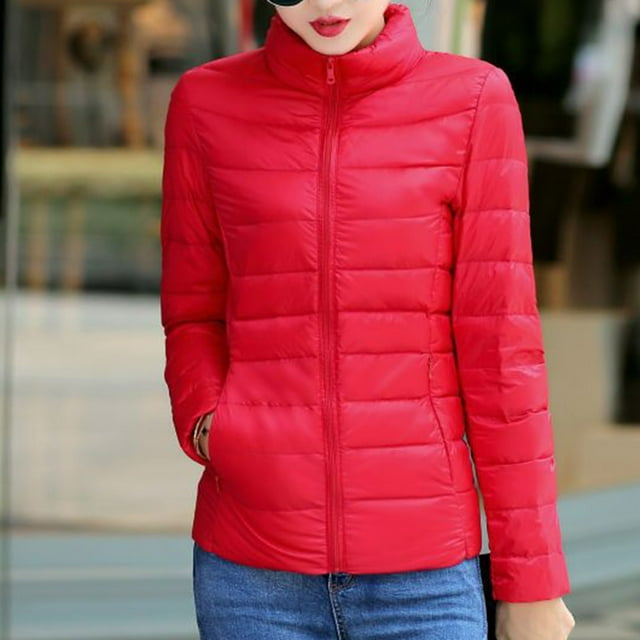 Jsaierl Puffer Jacket for Women Winter Plus Size Packable Down Jacket Warm Stand Collar Long Sleeve Quilted Jackets with Pockets