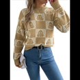 thumbnail image 2 of Suéter de Larga con Cuello Redondo para Mujer, Suéter Holgado de Punto, Tendencia de Otoño e Invierno, Tops Casuales de Moda. Caqui L, 2 of 10