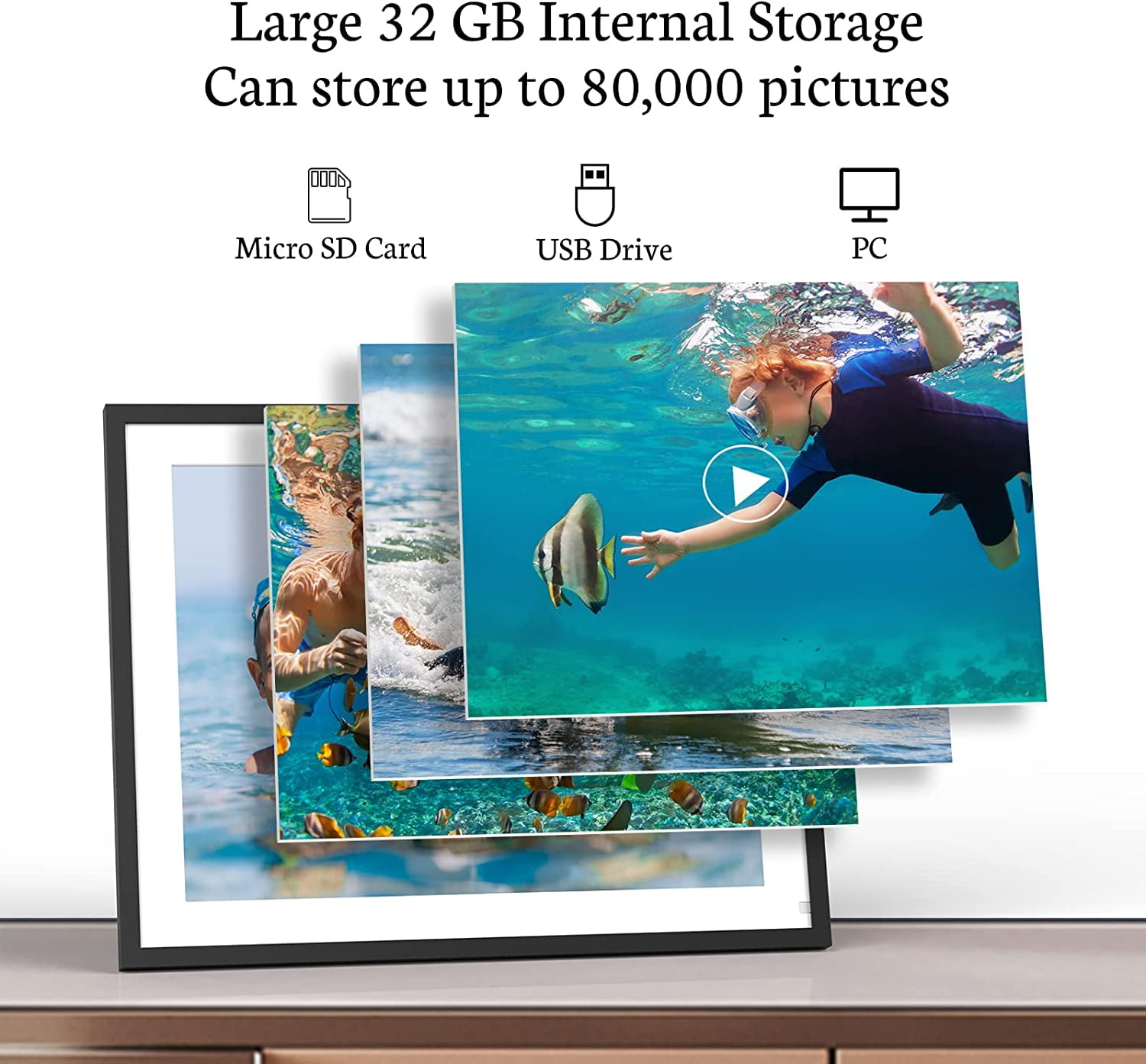 BSIMB 15 inch Large Digital Picture Frame, WiFi Photo Frame Large Screen  with 16GB Storage, Auto-Rotate, Share Photos and Videos via App Email, Gift  for Loved One 