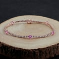 thumbnail image 5 of Heart Pink Sapphire & Round Cut Diamond Tennis Bracelet, 18k Rose Gold Wedding Bracelet, Wedding Bracelet Gift, Minimalist Dainty Bracelet, 5 of 5