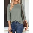 thumbnail image 6 of Women'S Shirts Fashion 3/4 Length Sleeve T Shirts Cute Crewneck Casual Tops Basic Blouses Green S, 6 of 8