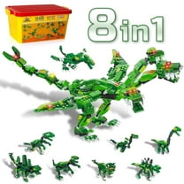 876 Pcs Dinosaurs Building Toys Set, 8 in 1 Building Blocks Kit with Storage Bucket, ENP 3 Headed Dinosaur Toys for Boys Girls, Gifts for Kids 6-12, Green
