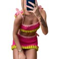 thumbnail image 3 of Seyurigaoka Two-Piece 2000s Knitted Set for Women Summer Color Block Patchwork Sleeveless Crop Top and Mini Skirt Matching Suit, 3 of 6