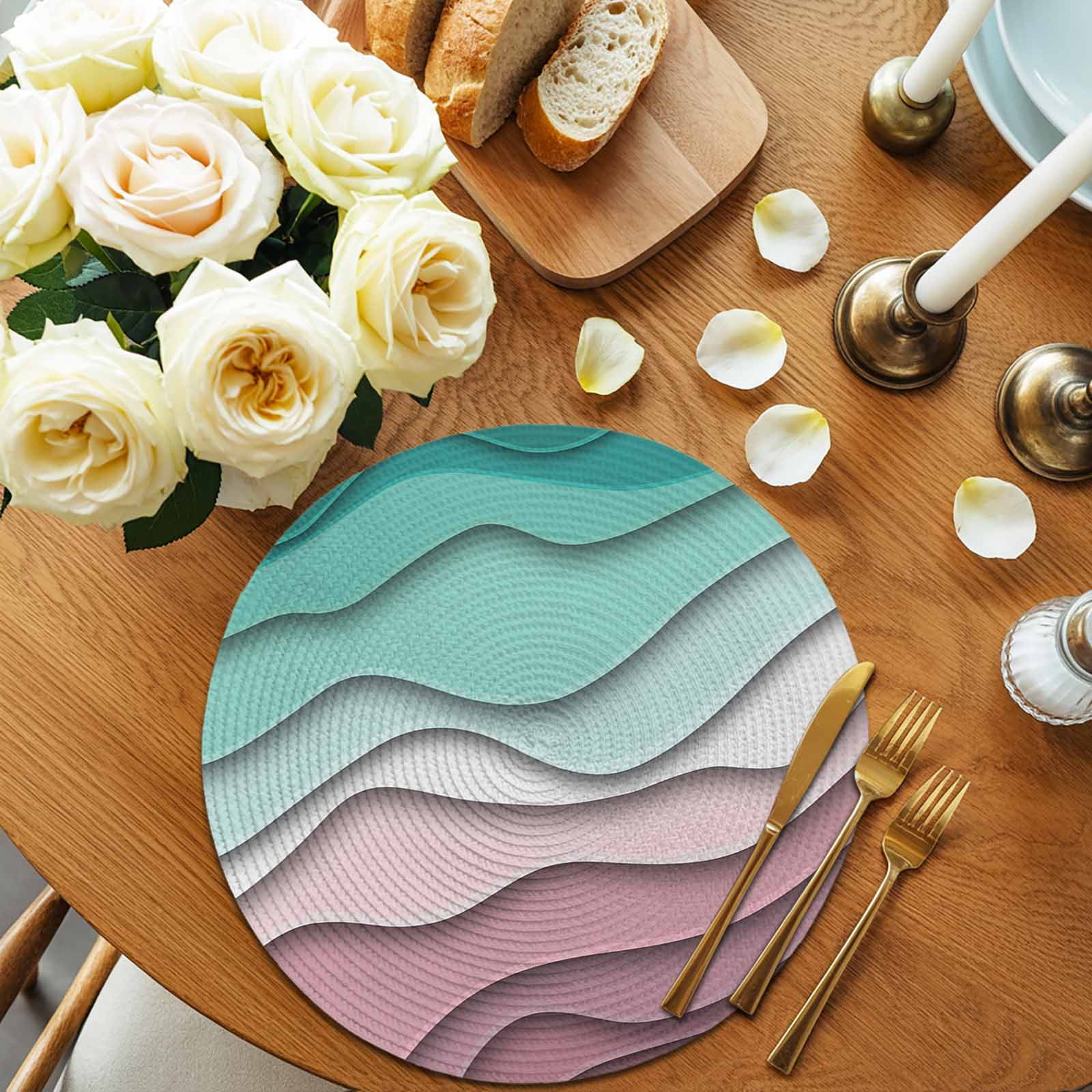 Round Placemats Aqua Green Modern Geometric 15 inch Set of 4 Table Mats for Dining Table Abstract Beach Heat Resistant Non-Slip Kitchen & Home Decorative Place Mat Set
