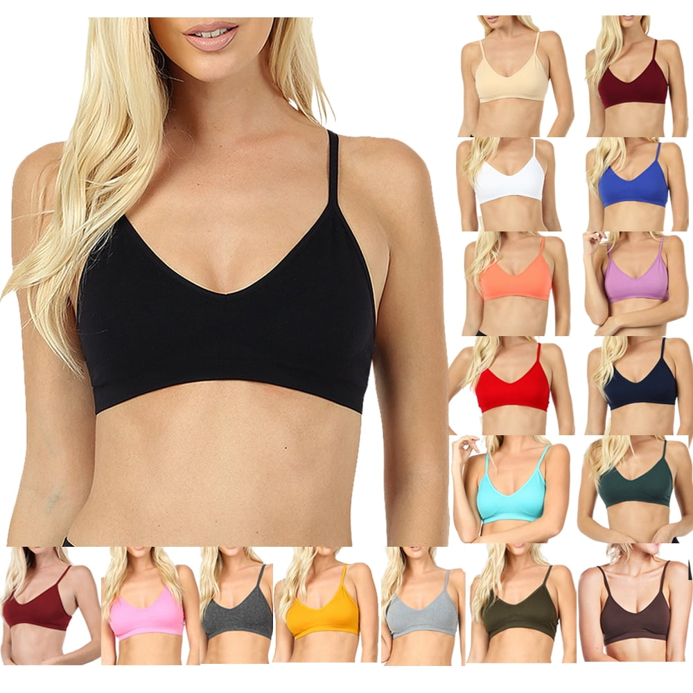 Saronite V Neck Padded Bralette Sports Bra Crop Top Criss Cross