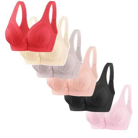 GERsome Women s Front Close Bras Sports Push Up Wire Free Bra Convenient Snap Sleep Bra for Women Plus Size Everyday Bra Pack of 6 Assorted Color