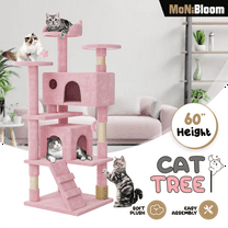 MoNiBloom Cat Tree, 60 Inch Cat Tree Tower with 2 Condo, Tall Cat Tower with Scratching Post, Cat Climbing Tower, Cat Tree for Indoor Cats, Soft Pink