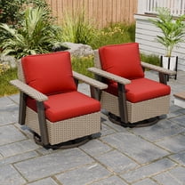 EAGLE PEAK Classic 2-Piece Patio Chair Set, 360° Swivel Rocking Chairs with Thick Cushions, All-Weather Wicker Outdoor Lounge Gliders, Beige/Red