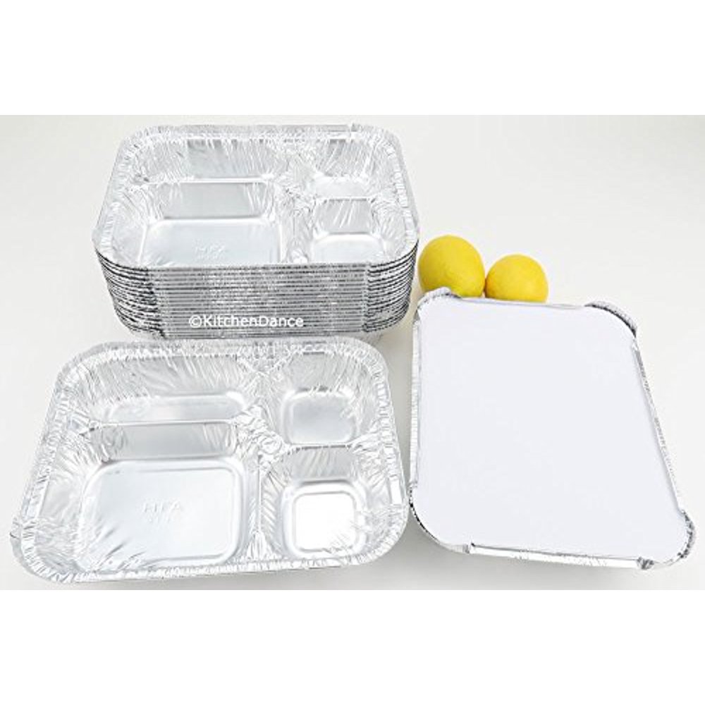 Disposable Aluminum 4 Compartment T.V Dinner Trays with Board Lid by HandiFoil 4145L (100