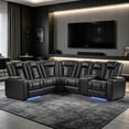 thumbnail image 4 of Bonzy Home Electric Power Recliner Sofa Set — PU Leather Power Recliner Chair, Sofa Set with LED Lights, Adjustable Headrests, USB Ports, Hidden Arm Storage & Cup Holders, Black, 4 of 9