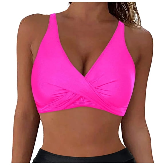 Staron Women's Bikini Swimsuit Push-Up Padded Cross Back Halter Top High Cut Bathing Suit for Beach Vacation Pool, Hot Pink XL