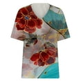 thumbnail image 4 of Aloohaidyvio Beach Tops for Women,Womens Fashion Casual Plus Size Scenic Flowers Printing V-Neck T-Shirt Tops, 4 of 5
