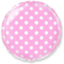 18 inch Circle - Baby Pink With White Polka Dots Foil Mylar Balloon - Party Supplies Decorations