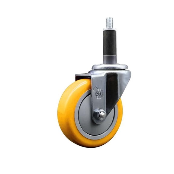 Service Caster SCC-SSEX20S414-PPUB-YEL-1 Stainless Steel Polyurethane Expanding Stem Swivel Caster with 4 in. Yellow Wheel & 1 in. Stem