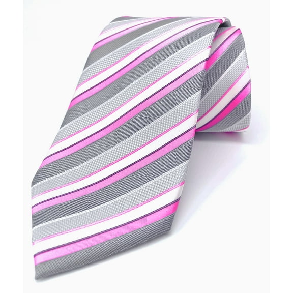 Scott Allan Pink and Gray Mens Tie | Classic Stripe Microfiber Necktie Regular Size 3.3" at Tip