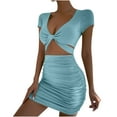 thumbnail image 2 of hotojiny Womens Cocktail Party Dresses Trendy Short Sleeve V Neck Cut out Mini Dress Slim Ruched Pencil Dress Clubwear, 2 of 3