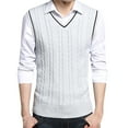 thumbnail image 2 of NaWent Men Women Knitted Cotton V-Neck Vest JK Uniform Pullover Sleeveless Sweater School Cardigan Gray 12(XXL), 2 of 7