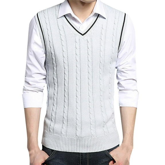 Odeerbi Sweater Vest for Men Casual Knitted Cotton V-Neck Vest Pullover Sleeveless Sweater Tops Blouse White