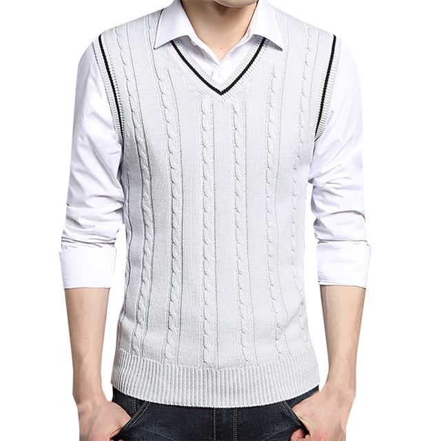 TIMIFIS Chandail pour Hommes Tricoté à Col en V Gilets Décontractés en Coton Chandail Sans Manches Hauts Blouse Printemps