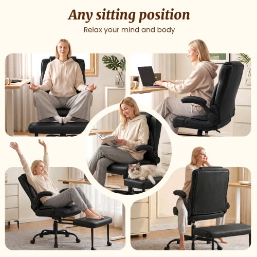 Cross Legged Office Chair with Flip-Up Arms, Height Adjustable Swivel Ergonomic Chair for ADHD, Home Office Relaxing