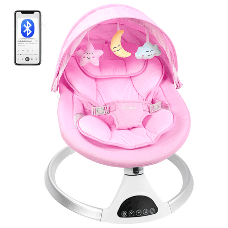 HARPPA Eletric Baby Swing for Infants  Bluetooth Enabled Remote Control  5 Speed  12 Lullabies  Pink