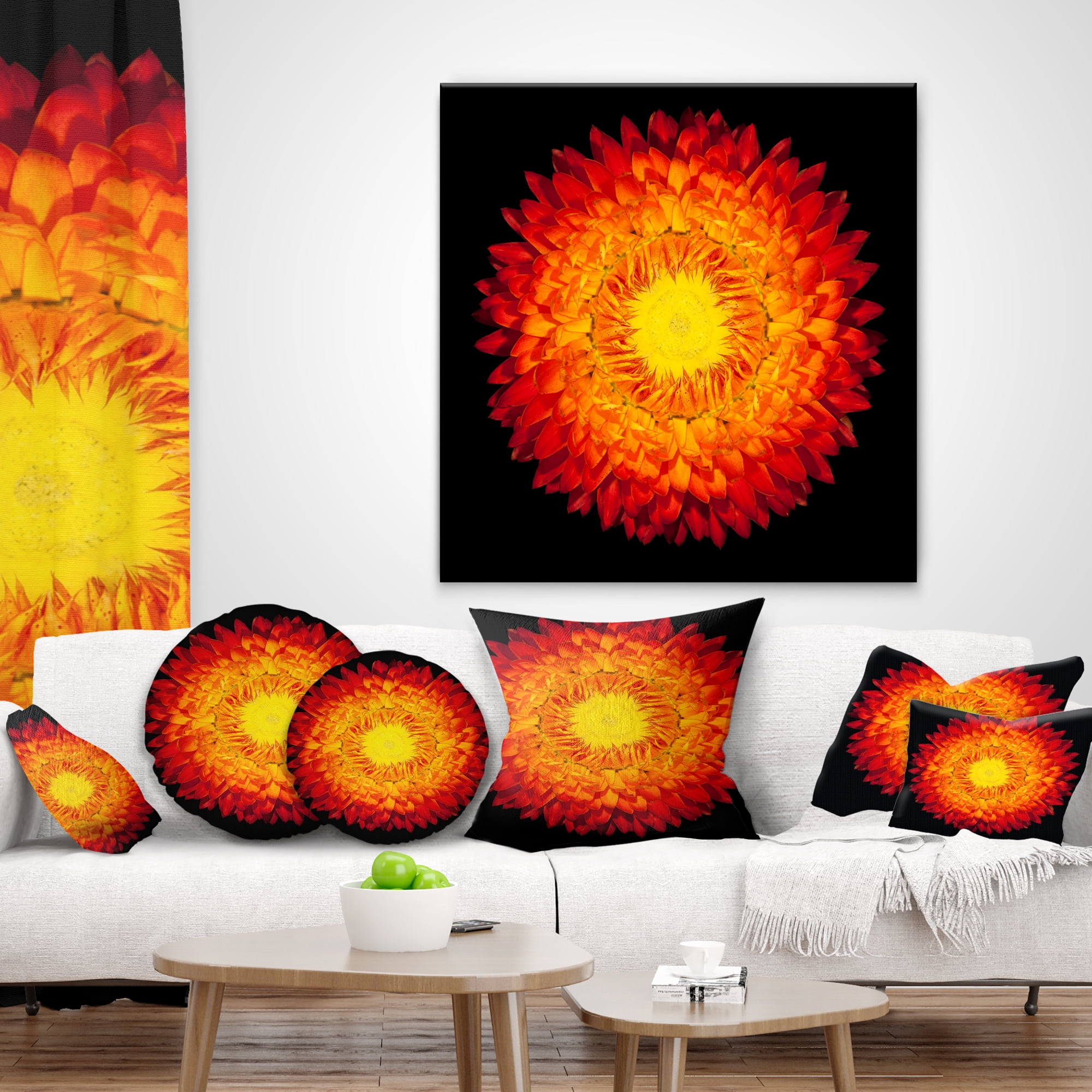 Designart Everlasting Straw Flower on Black - Flowers Throw Pillowwork - 16x16