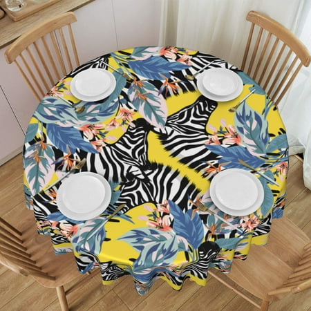 

ZNDUO Tablecloths 60 x60 Round Tablecloths - Washable Polyester Tablecloth Decorative Fabric Tablecloths for Table Buffet Party and Camping Yellow Tropical Zebra Pattern