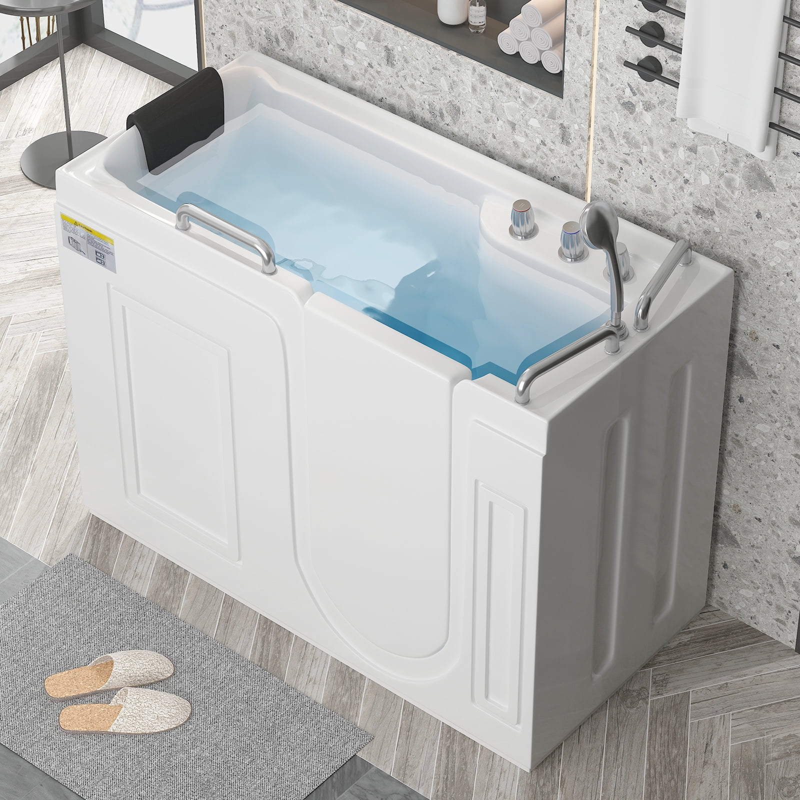 ZAFLY Modern Walk In Bathtub, Rectangular Soaking Tub with Wide Entry, Freestanding Bathtubs for
