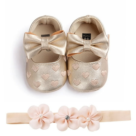 

Baby Love Embroidery Leather Fashion Toddler First Walkers Kid Shoes+1PC Hairban
