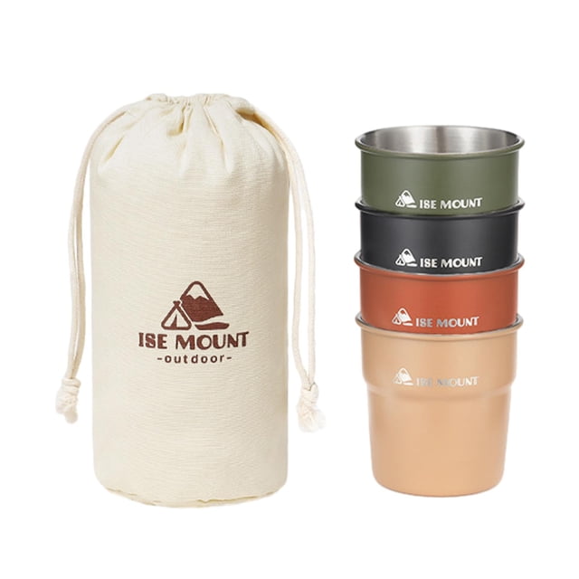 4 tazas de acero inoxidable para acampar, vasos para beber con bolsa de transporte, capacidad de 300 ml, taza para beber, taza de café para viajes al Estilo C
