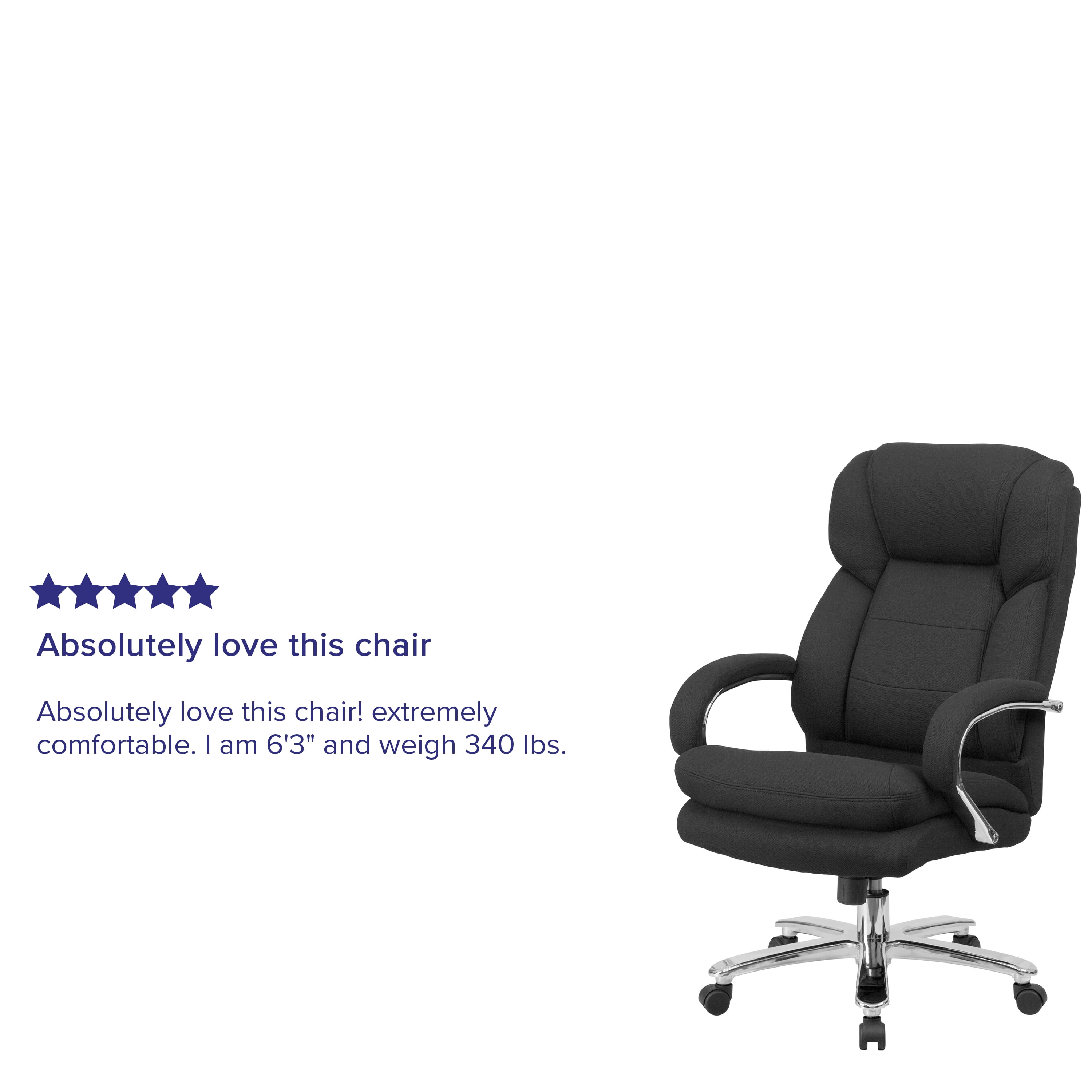 Emma + Oliver 24/7 500 lb. Big & Tall Black Fabric Ergonomic Office Chair with Loop Arms
