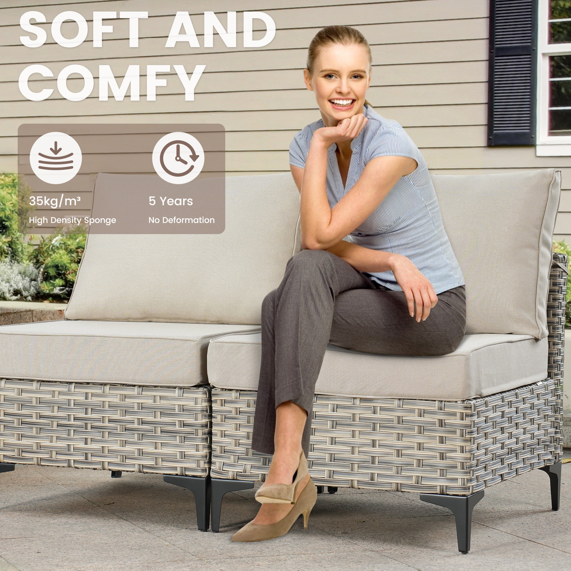 Ovios 2 Pieces Outdoor Patio Conversation Furniture Set Cushioned PE Rattan Wicker Chairs Set