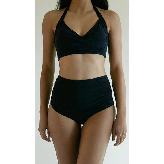 LIORA Women’s Halter High Waisted Bikini Set Swimsuit Backless Bathing Suits, Black