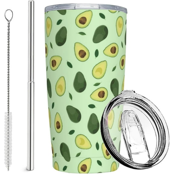 Avocado Tumbler with Lid and Straw, 20 Oz Stainless Cup Steel Insulated Water Bottle Travel Coffee Mug, Gifts for Avocado Lover