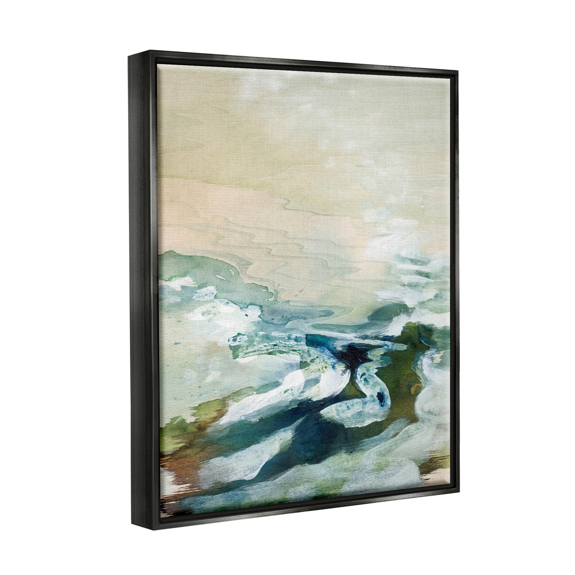 Modern Beach Waves Splash Abstract Painting Jet Black Framed Art Print Wall Art