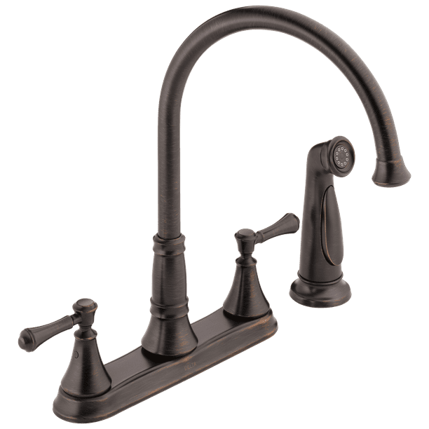 Delta Cassidy Two Handle Kitchen Faucet with Spray, Bronze