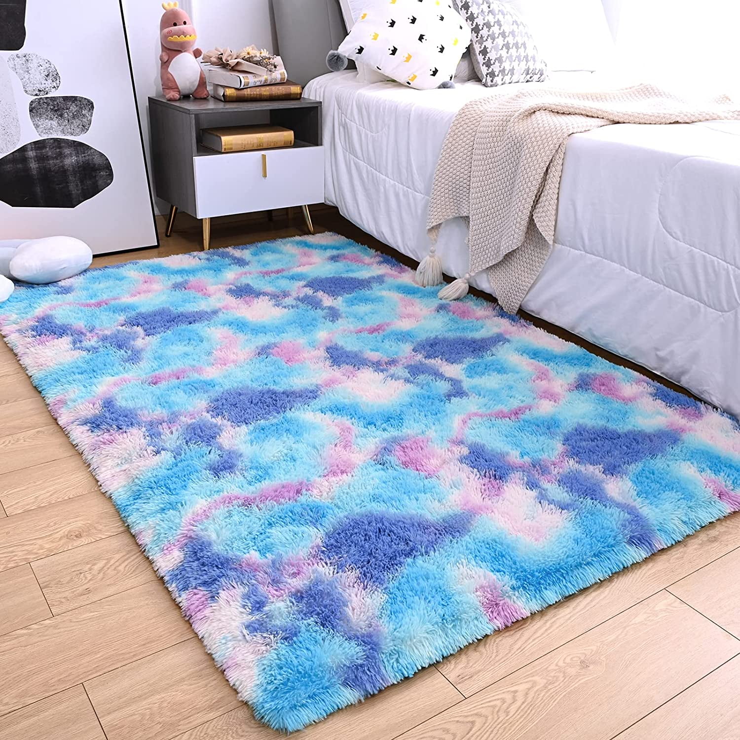Lochas Soft Fluffy Rainbow Rugs Shaggy Colorful Carpet Plush Area Rug for Living Room Bedroom