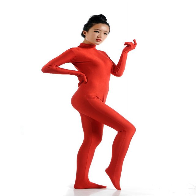 de Spandex de cuerpo completo de Catsuit sin cabeza de Zentai de baile de Rojo S